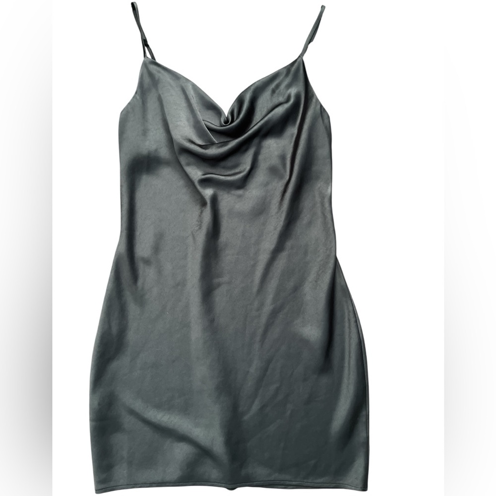 ENDLESS ROSE Black Satin Slip Mini Dress Cowl Neck Adjustable Straps LBD Size 2 - Picture 2 of 7